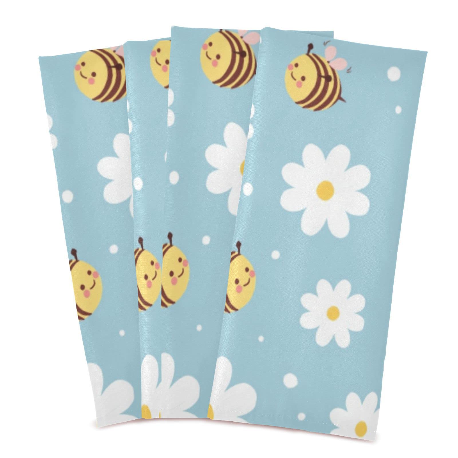 Kigai Bee and Daisy Kitchen Towels, 18 x 28 Inch Super Soft and Absorbent Dish Cloths for Washing Dishes, 4 Pack Reusable Multi-Purpose Microfiber Hand Towels for Kitchen