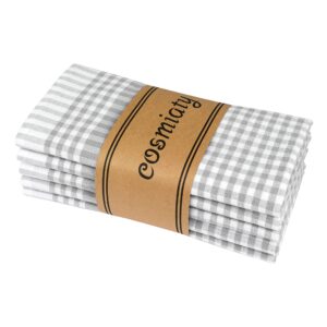 Cosmiaty Kitchen Towels – Dish Towels Suitable for Kitchen Gifts | Set of 5 100% Cotton Tea Towel | Vintage Style Kichen Cloths (Grey, 5)