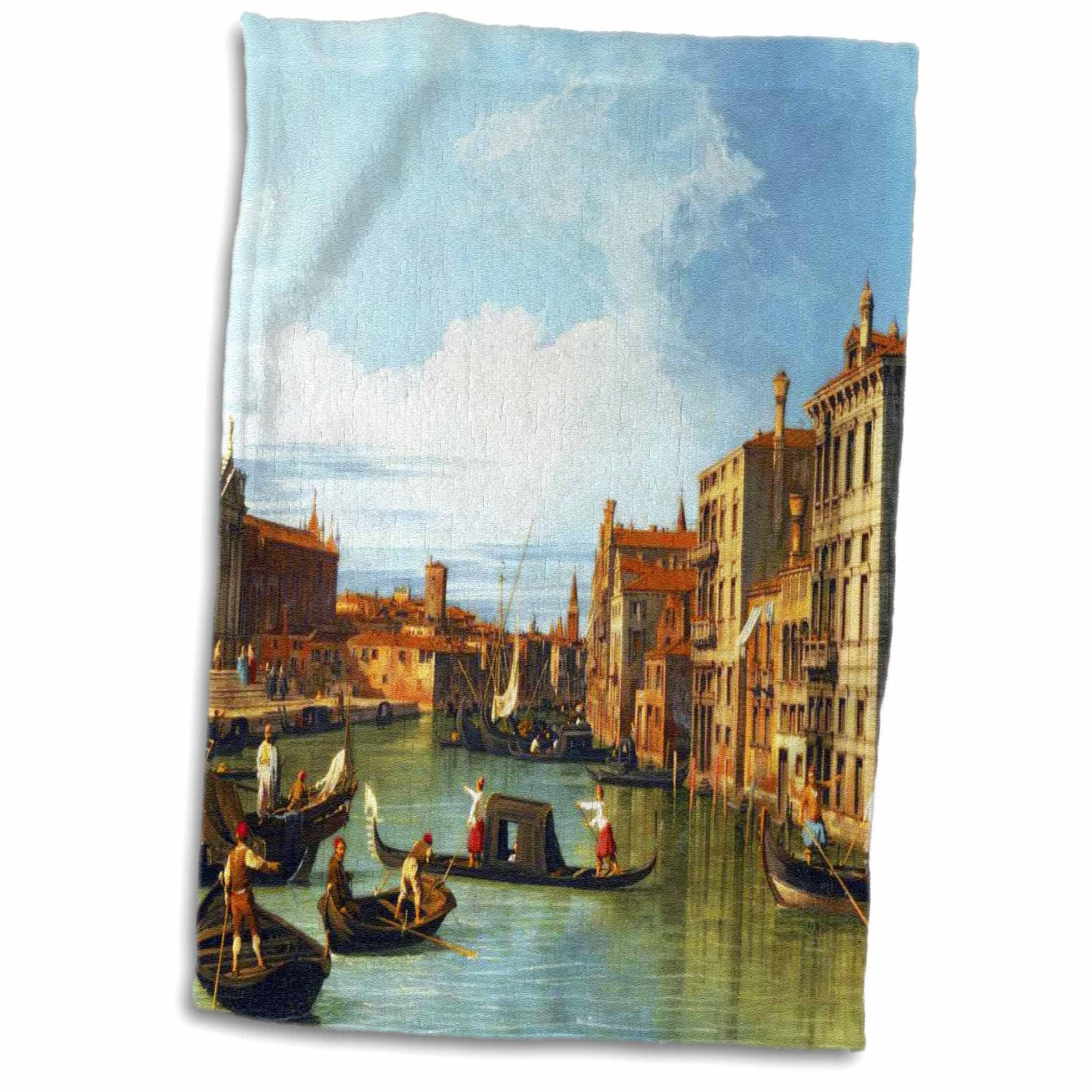 3D Rose The Grand Canal and The Church of The Salute by Canaletto 1730-Venice Italy Italian Gondola Boats Towel, 15" x 22", Multicolor