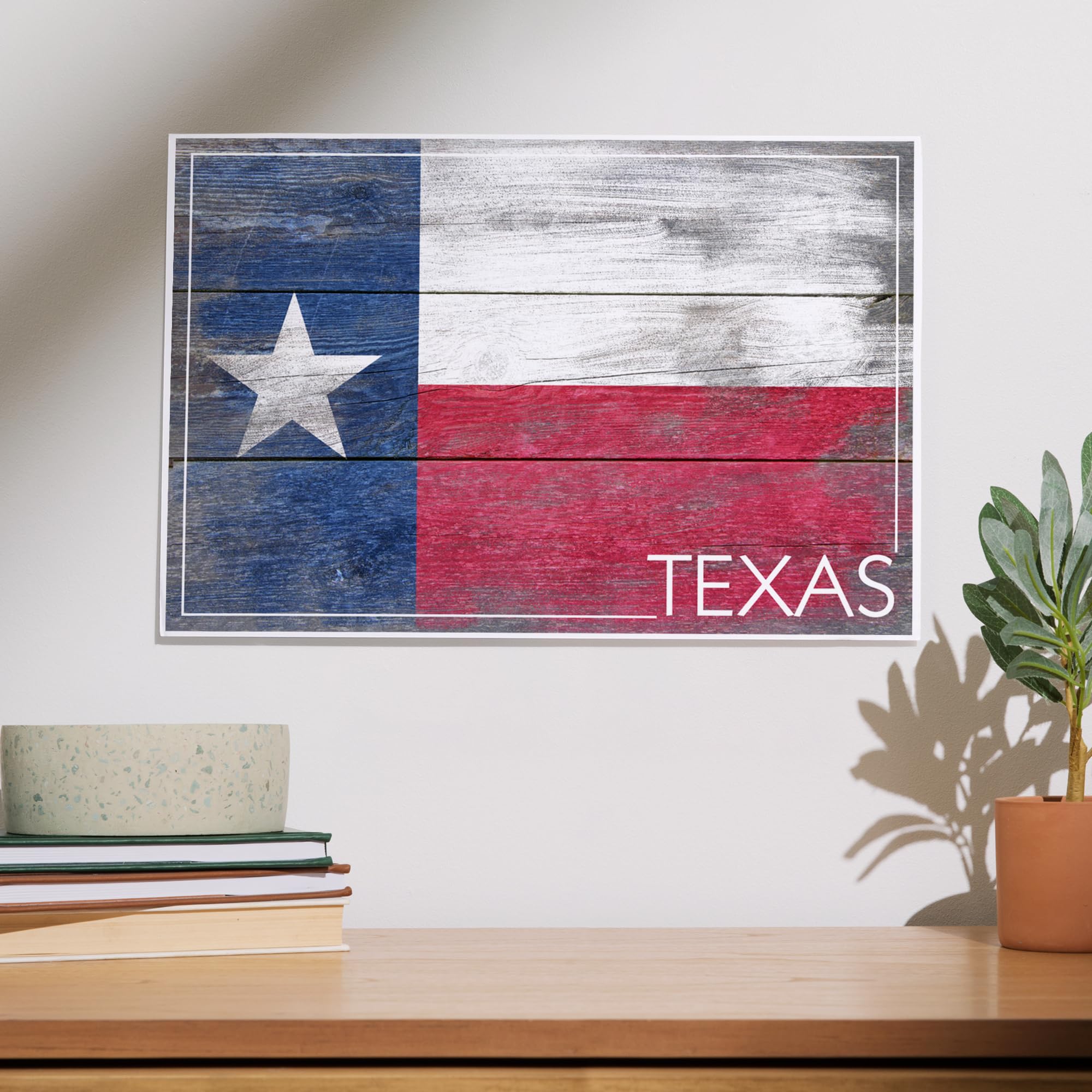 Lantern Press Rustic Texas State Flag (12x18 Art Print, Travel Poster Wall Decor)
