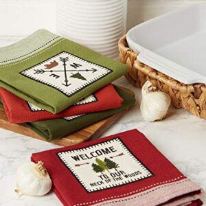 DII Mountain Trail Plaid Lodge Kitchen Accessories, Dishtowels, 18x28, Assorted Nature/Cabin, 4 Piece