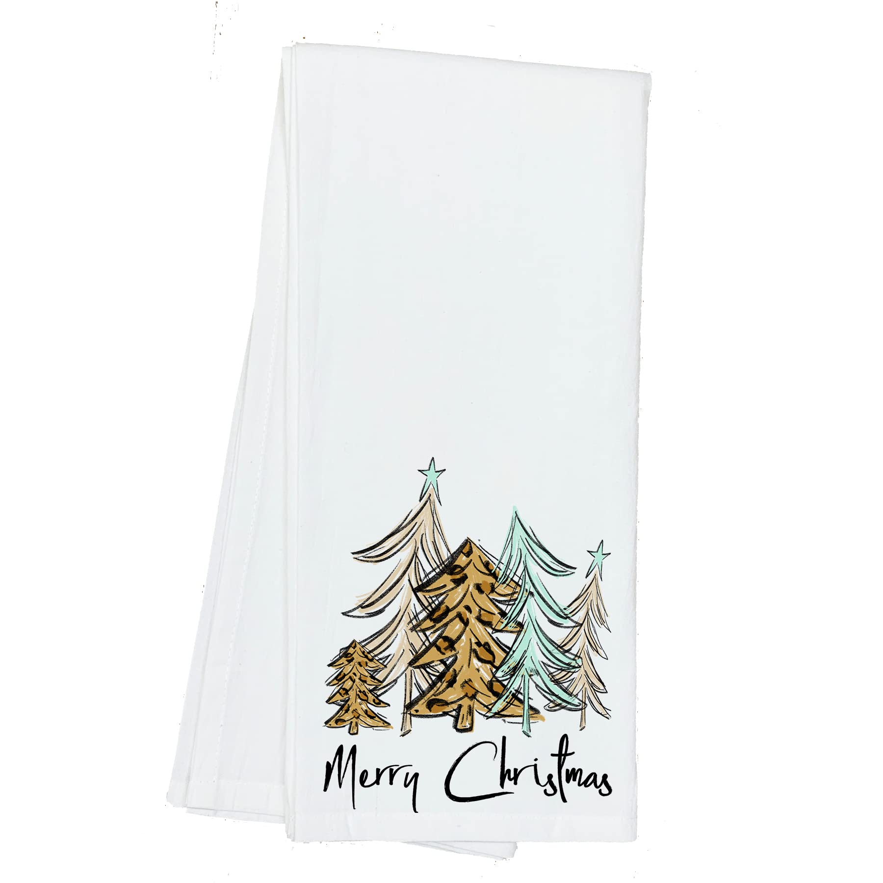 Merry Christmas Leopard Print Tree Flour Sack Kitchen Towel Holiday Home Decor