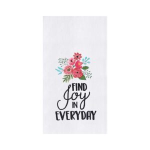 CNF 2 Piece Embroidered Spring Flowers Cotton Flour Sack Kitchen Towel Bundle, Find Joy and Good Day Multi-colored