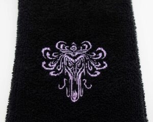 haunted mansion wallpaper hand towel - purple embroidery - plush and absorbent