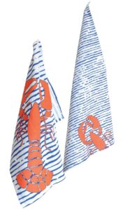boston international cotton kitchen dishcloth tea towels, set of 2, 28 x 18-inches, waterline lobster