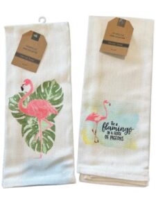 lunch money set of 2 flamingos themed kitchen towels hand towels spring towels summer towels - be a flamingo in a flock of pigeons