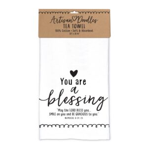 Lighthouse Christian Products Blessing Artisan Doodles White 100% Cotton 28.75 x 20 Tea Towel