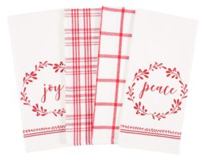 kaf home set of 4 mixed holiday dish towels - 100% cotton, 18 x 28 inches - peace and joy