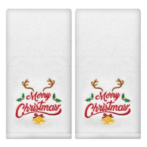 christmas hand towels cotton embroidered sets of 2 - christmas kitchen towels bathroom - christmas dish towels tea dishcloths - holiday decorative winter xmas tree farmhouse hostess housewarming gifts