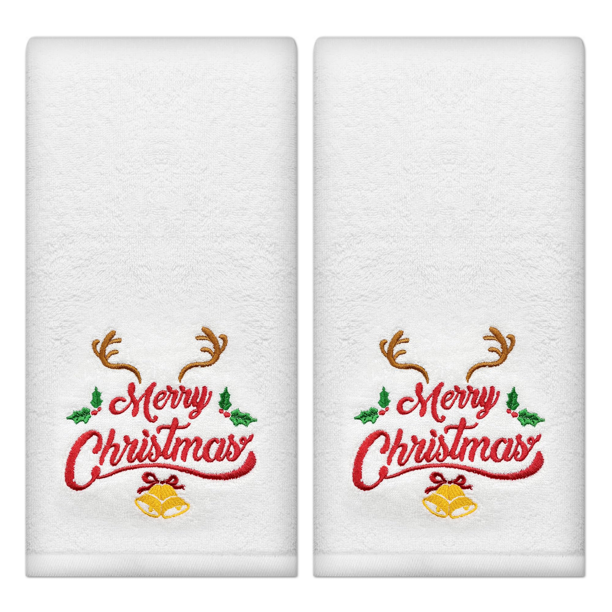 Christmas Hand Towels Cotton Embroidered Sets of 2 - Christmas Kitchen Towels Bathroom - Christmas Dish Towels Tea Dishcloths - Holiday Decorative Winter Xmas Tree Farmhouse Hostess Housewarming Gifts