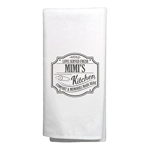 ThisWear Gifts for Mimi Love Served Fresh Mimi's Kitchen Comfort Memories Made Here Decorative Kitchen Tea Towel White