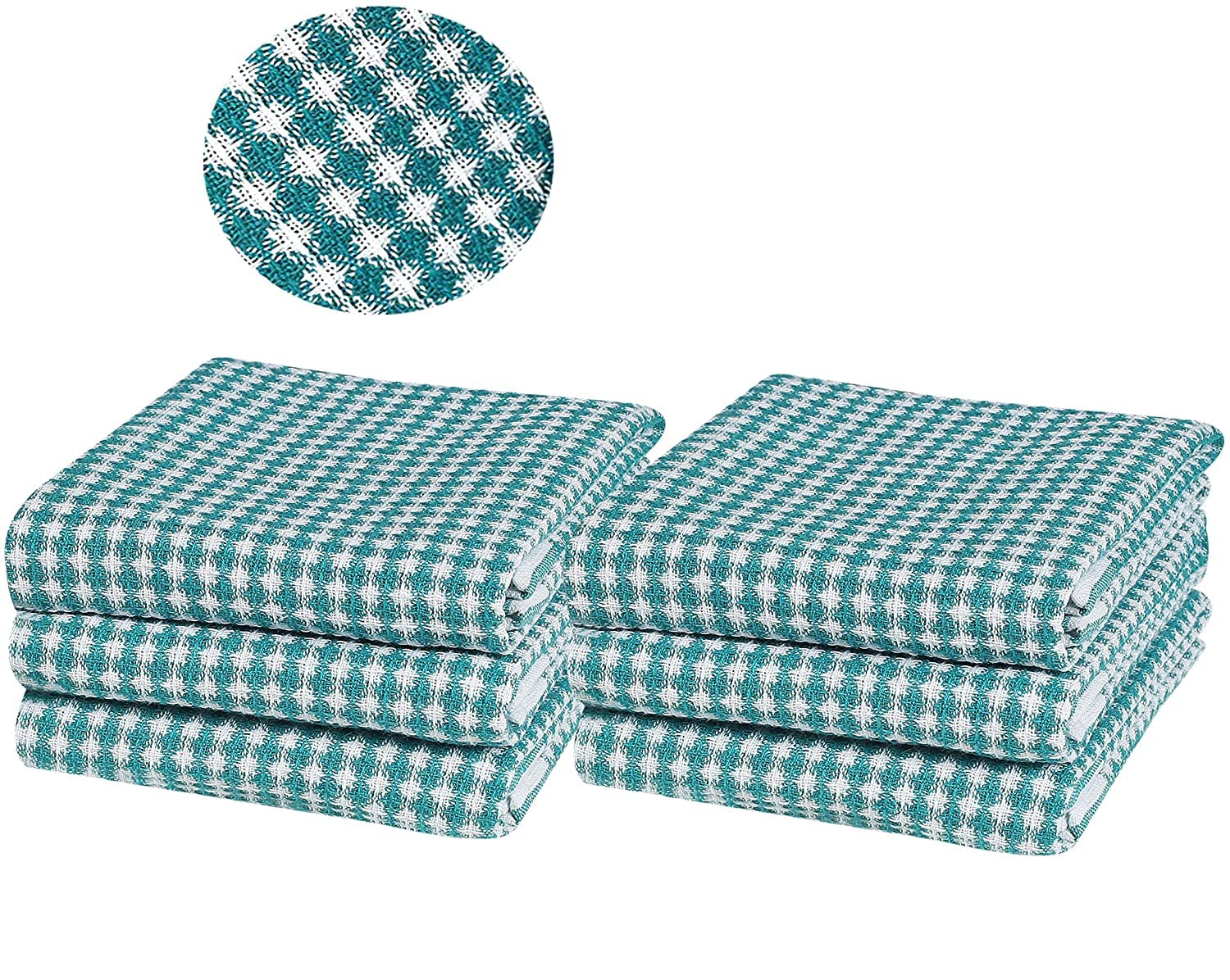 Weaver's Case 100% Cotton Kitchen Dish Towel 6-Piece Set 16x26 Super Absorbent - Drying & Cleaning - Everyday Kitchen Basic Waffle Dishtowel (16x26, Teal)