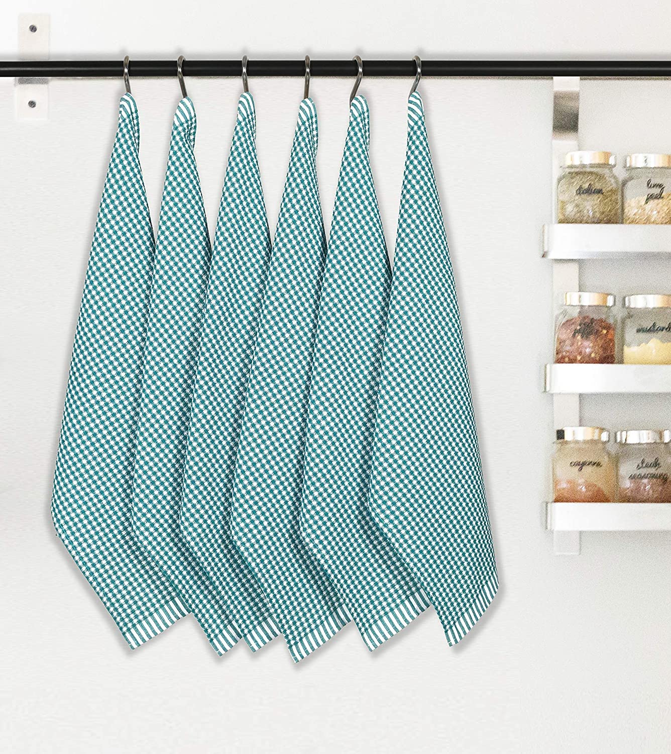 Weaver's Case 100% Cotton Kitchen Dish Towel 6-Piece Set 16x26 Super Absorbent - Drying & Cleaning - Everyday Kitchen Basic Waffle Dishtowel (16x26, Teal)