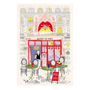 torchons & bouchons, bistrot de paris façade (paris bistro) printed kitchen/ tea towel, 19" x 28", 100 percent cotton