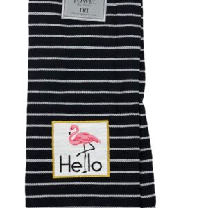 Generic Design Imports Embellished Flamingo Pink and Black Striped Kitchen Dishtowels Set of 2 18 inches x 28 inches Hello and Chillax, Pink Black