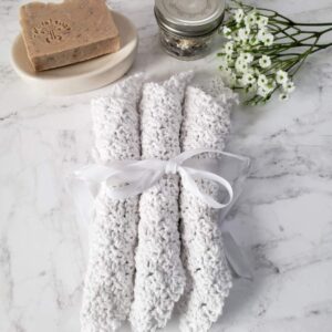 Handmade Cotton Kitchen Dish Cloths White Set of 3 Eco Friendly Wash Cloths Crochet Dishcloths