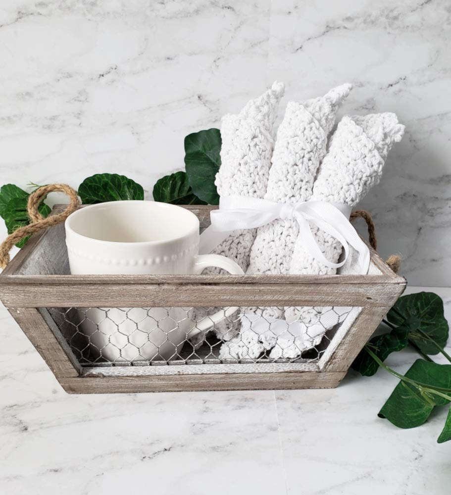 Handmade Cotton Kitchen Dish Cloths White Set of 3 Eco Friendly Wash Cloths Crochet Dishcloths