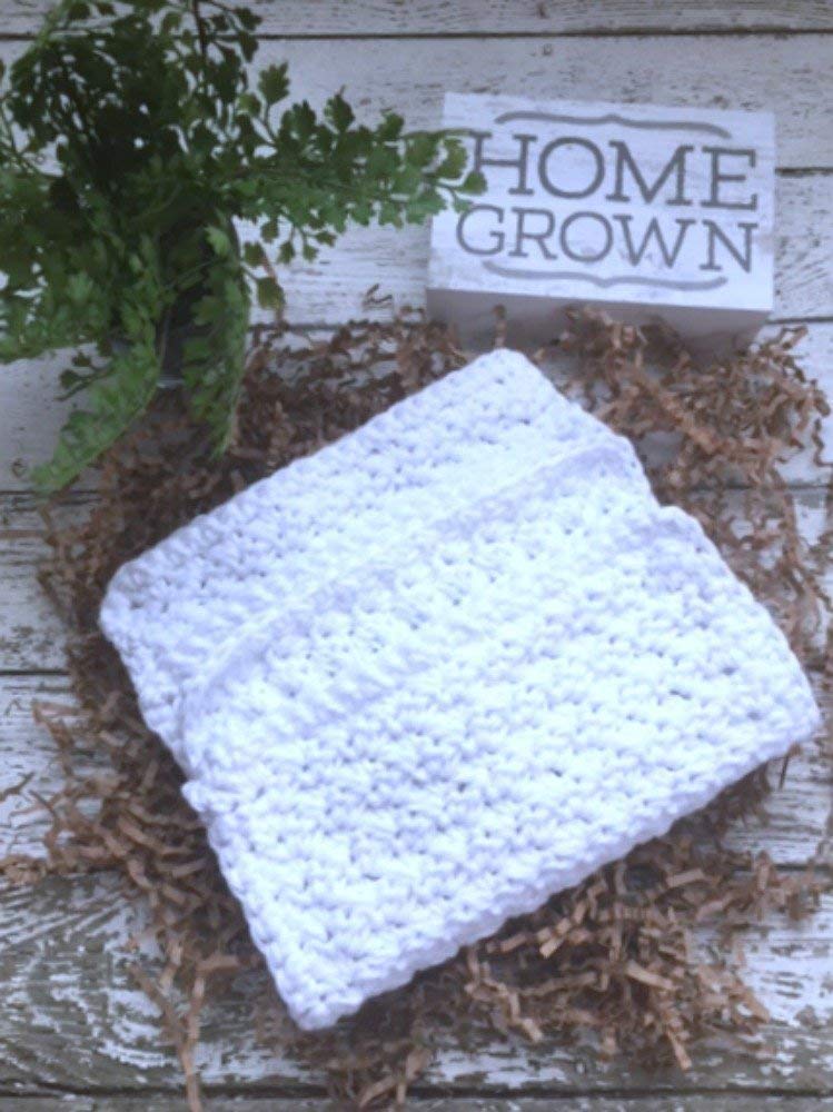 Handmade Cotton Kitchen Dish Cloths White Set of 3 Eco Friendly Wash Cloths Crochet Dishcloths