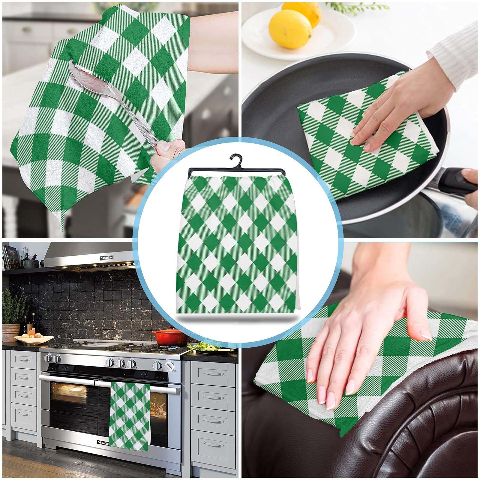 Kitchen Towels Dark Green Buffalo Check Plaid Dish Towel Farmhouse Style Dishcloths 18x28 Inches Absorbent Soft Cotton Dish Cloths Bar Towels & Tea Towels