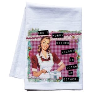 sarcastic vintage housewife funny kitchen towel, premium retro flour sack tea towel, snarky gifts for women made in the usa (nobody's doing me either)