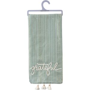 primitives by kathy grateful dish towel with decorative tassels, green, 20" x 28"