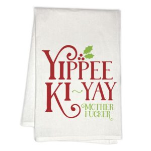 rubiarojo yippee ki yay holiday flour sack kitchen hand towel