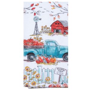 fall market pumpkin truck kitchen towel - dual purpose flat weave front and terry cloth back