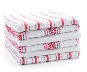 6 pack red cotton dish towels for kitchen - ticking stripe dish towels - kitchen hand towels - farmhouse dish towels - red kitchen towels linen - soft, highly absorbent, hanging loop, 18”x 28”