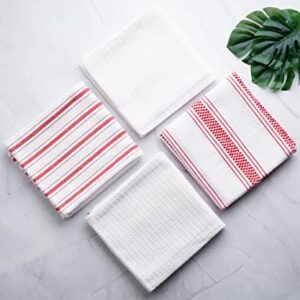 6 Pack Red Cotton Dish Towels for Kitchen - Ticking Stripe Dish Towels - Kitchen Hand Towels - Farmhouse Dish Towels - Red Kitchen Towels Linen - Soft, Highly Absorbent, Hanging Loop, 18”x 28”