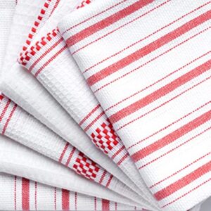 6 Pack Red Cotton Dish Towels for Kitchen - Ticking Stripe Dish Towels - Kitchen Hand Towels - Farmhouse Dish Towels - Red Kitchen Towels Linen - Soft, Highly Absorbent, Hanging Loop, 18”x 28”