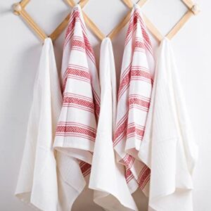 6 Pack Red Cotton Dish Towels for Kitchen - Ticking Stripe Dish Towels - Kitchen Hand Towels - Farmhouse Dish Towels - Red Kitchen Towels Linen - Soft, Highly Absorbent, Hanging Loop, 18”x 28”