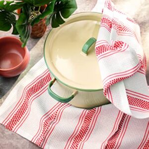 6 Pack Red Cotton Dish Towels for Kitchen - Ticking Stripe Dish Towels - Kitchen Hand Towels - Farmhouse Dish Towels - Red Kitchen Towels Linen - Soft, Highly Absorbent, Hanging Loop, 18”x 28”