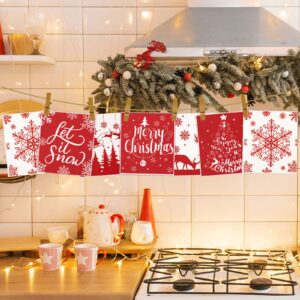 Whaline 6Pcs Christmas Swedish Dishcloths Red White Xmas Tree Snowflake Reindeer Kitchen Dish Towel Reusable for Christmas Winter New Year Baking Cooking, 6.7 x 7.7Inch