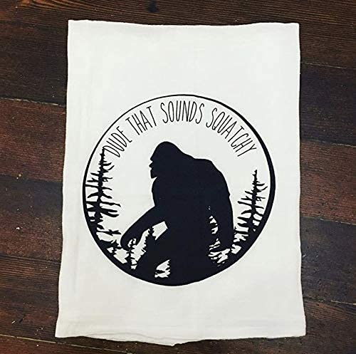 Funny Tea Towel | Bigfoot Sasquatch Searcher | Kitchen Dish Towel | Flour Sack