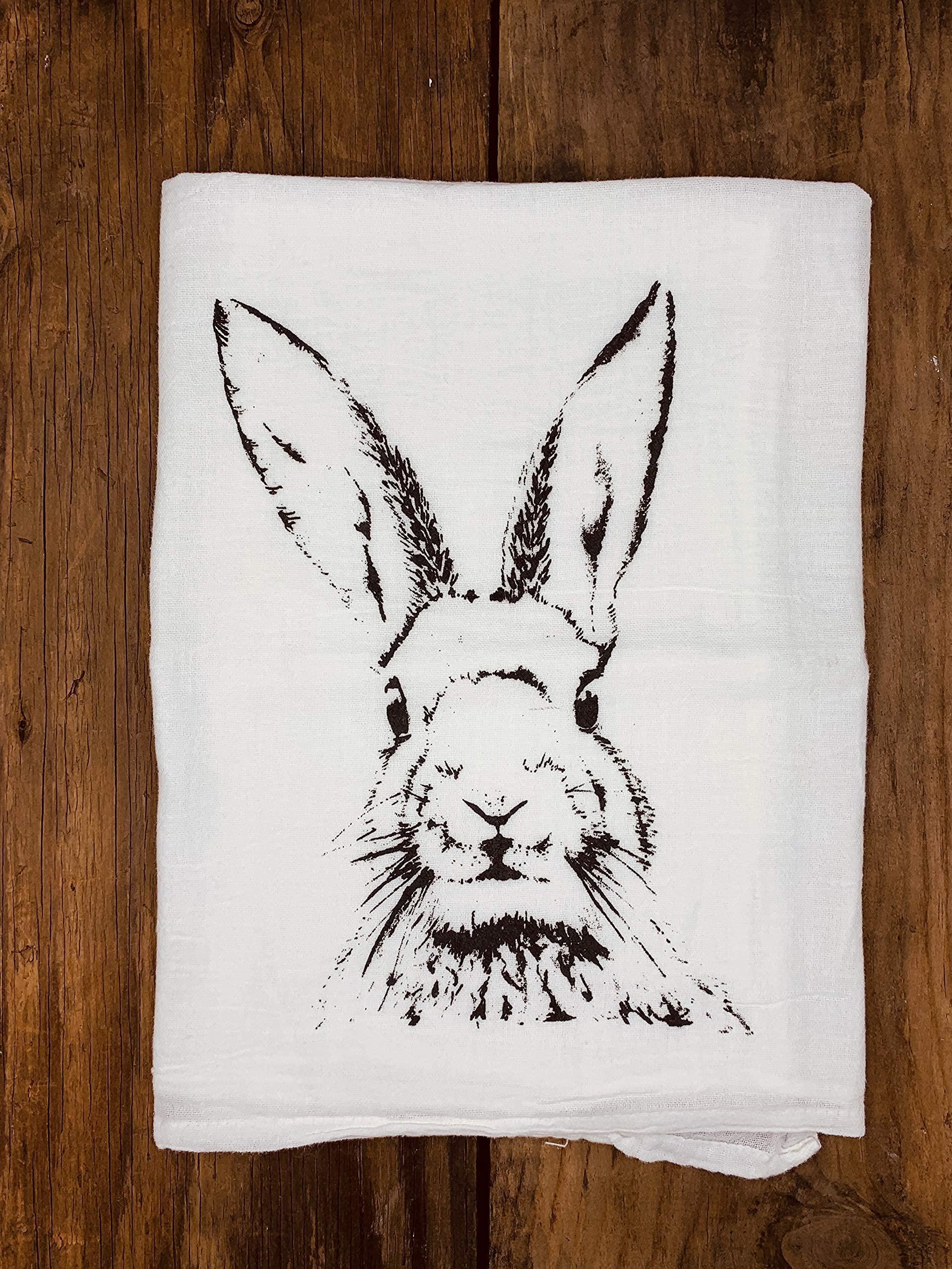 Bunny Face Tea Towel | Rabbit Hare Portrait | Easter | Woodland | Dish Towel | Farmhouse Decor