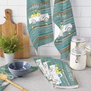 Kitchen Towels,Microfiber Cleaning Cloths, Farm Fresh Lemon Rustic Old Barn Wood Teal Soft Dish Towels for Kitchen, Pack of 4 Absorbent Reusable Dish Towels,Tea Towels,Bar Towels,18x28 Inch