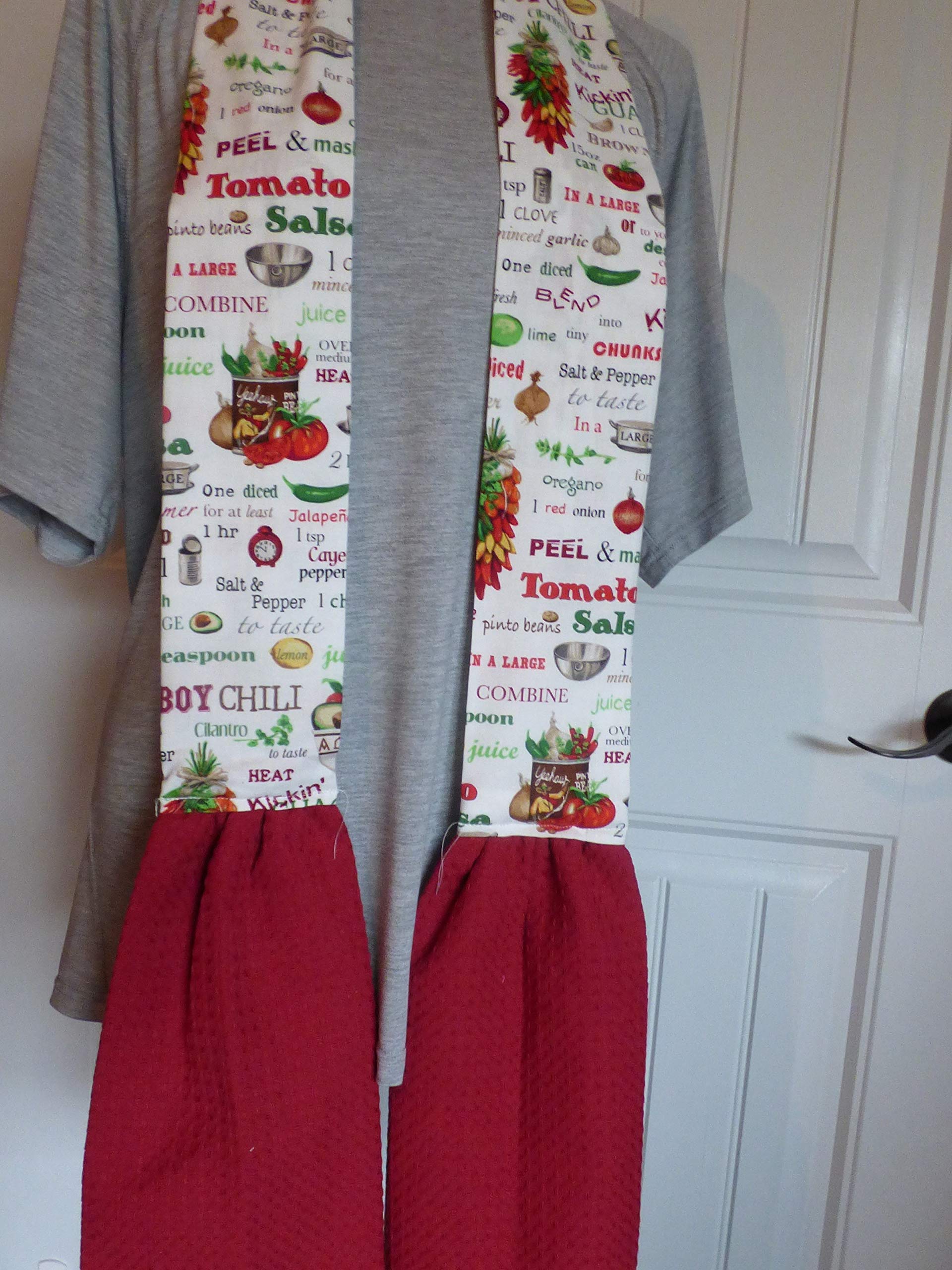 Chili Recipe Kitchen Boa with Red Towel, Neck Apron, Neck Towel, Kitchen Scarf, Chef's Towel, Gifts under $25, Ships Same/Next Day!