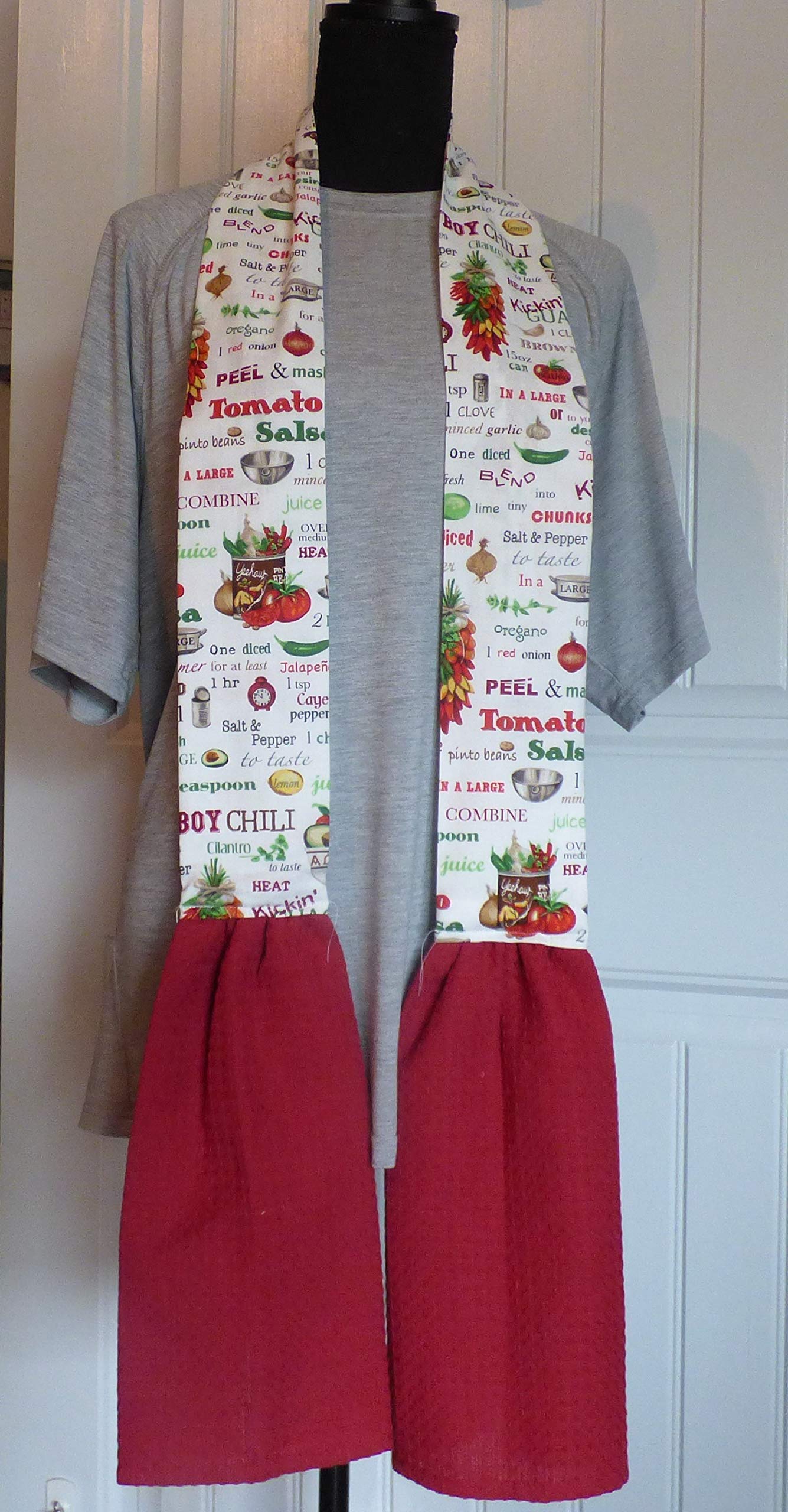 Chili Recipe Kitchen Boa with Red Towel, Neck Apron, Neck Towel, Kitchen Scarf, Chef's Towel, Gifts under $25, Ships Same/Next Day!