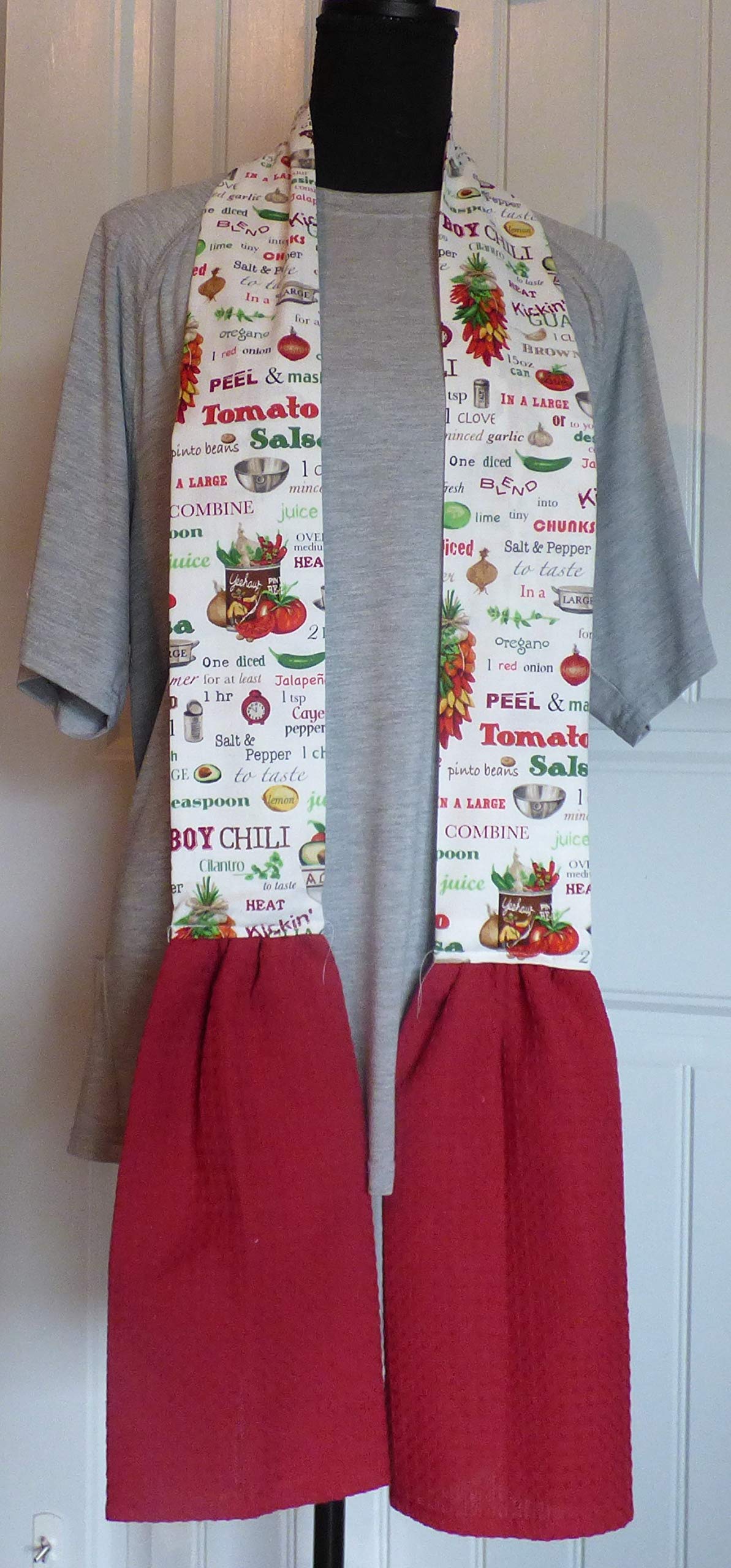 Chili Recipe Kitchen Boa with Red Towel, Neck Apron, Neck Towel, Kitchen Scarf, Chef's Towel, Gifts under $25, Ships Same/Next Day!