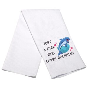 wzmpa funny dolphin kitchen towel animal lover gift just a girl who loves dolphins dish towel waffle weave dolphin kitchen decor (loves dolphins)