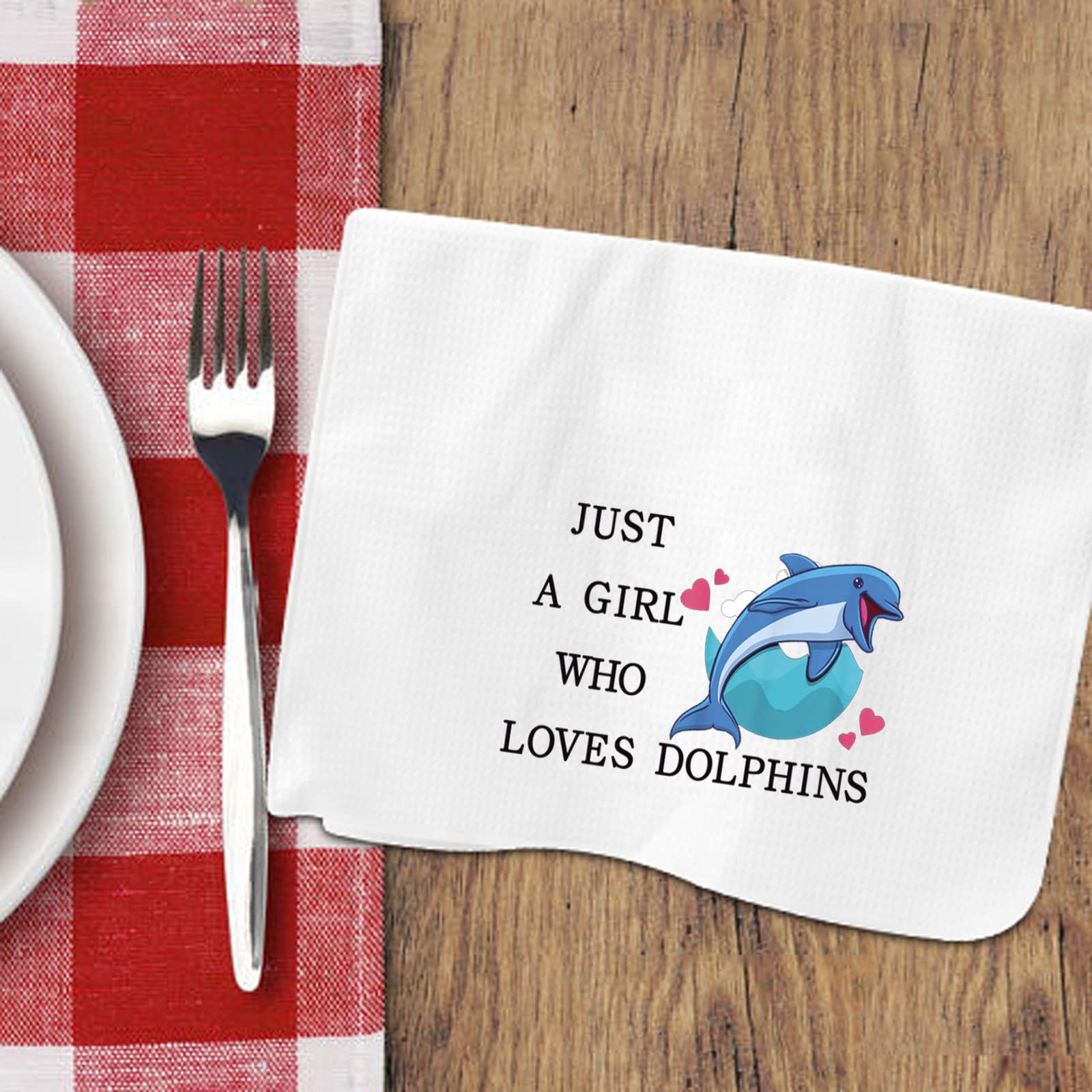 WZMPA Funny Dolphin Kitchen Towel Animal Lover Gift Just A Girl Who Loves Dolphins Dish Towel Waffle Weave Dolphin Kitchen Decor (Loves Dolphins)