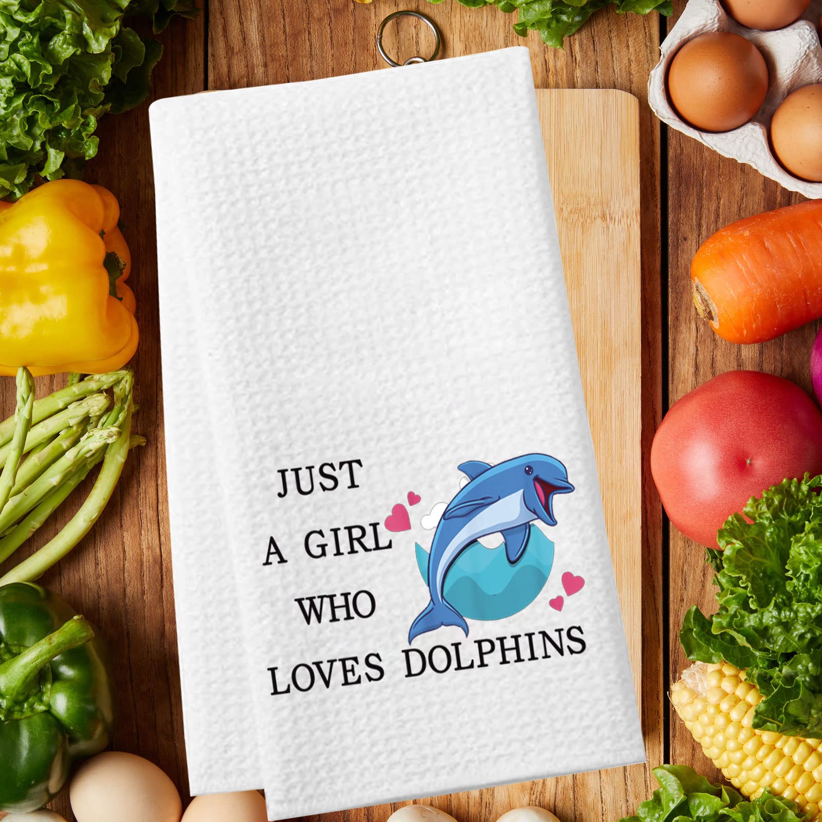 WZMPA Funny Dolphin Kitchen Towel Animal Lover Gift Just A Girl Who Loves Dolphins Dish Towel Waffle Weave Dolphin Kitchen Decor (Loves Dolphins)