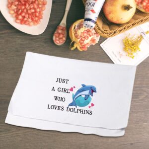 WZMPA Funny Dolphin Kitchen Towel Animal Lover Gift Just A Girl Who Loves Dolphins Dish Towel Waffle Weave Dolphin Kitchen Decor (Loves Dolphins)