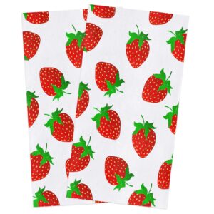 big buy store strawberry sweet fruit kitchen dish towels set of 2, soft lightweight microfiber absorbent hand towel red green tea towel for kitchen bathroom 18x28in