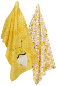 boston international cotton kitchen dishcloth tea towels, set of 2, 28 x 18-inches, bee gnome