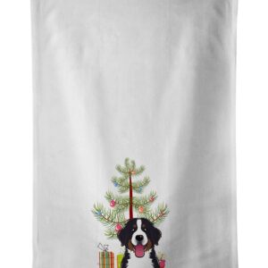 Caroline's Treasures BB1609WTKT Christmas Tree and Bernese Mountain Dog White Kitchen Towel Set of 2 Dish Towels Decorative Bathroom Hand Towel for Hand, Face, Hair, Yoga, Tea, Dishcloth, 19 X 25, Wh