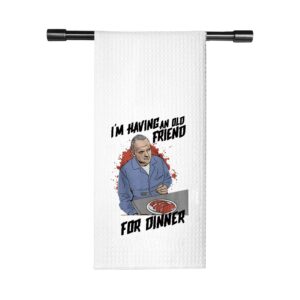 tsotmo horror movie inspired gift i’m having an old friend for dinner kitchen towel dish towel (friend for dinner towel)