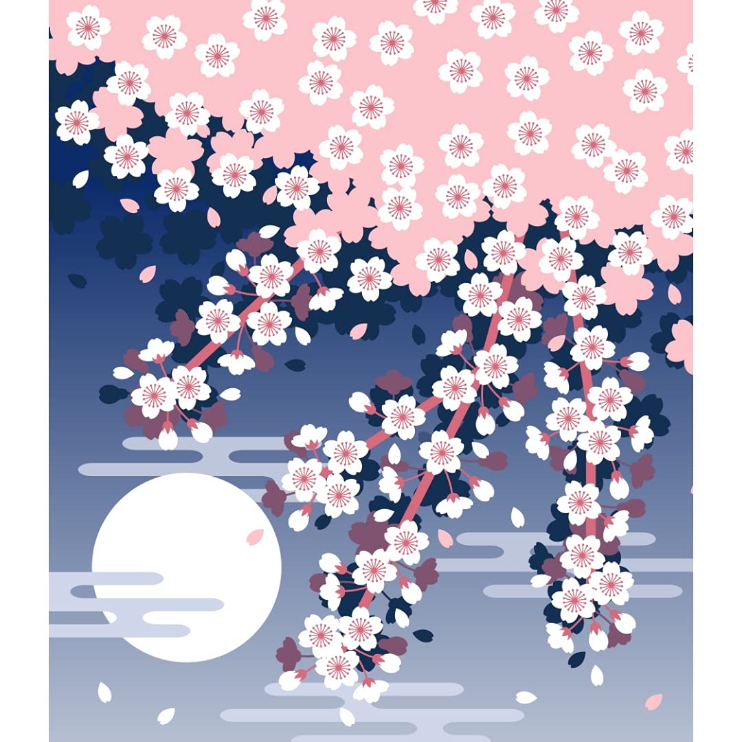 Nawrap Printed Dishcloth, Made in Japan, Durable and Absorbent, Sakura with Moon Print
