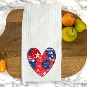 red white and blue heart design dish towel waffle weave kitchen towel, bar towel, 4th of july, memorial day, red white and blue, hostess gift, usa, summer party(16x24)
