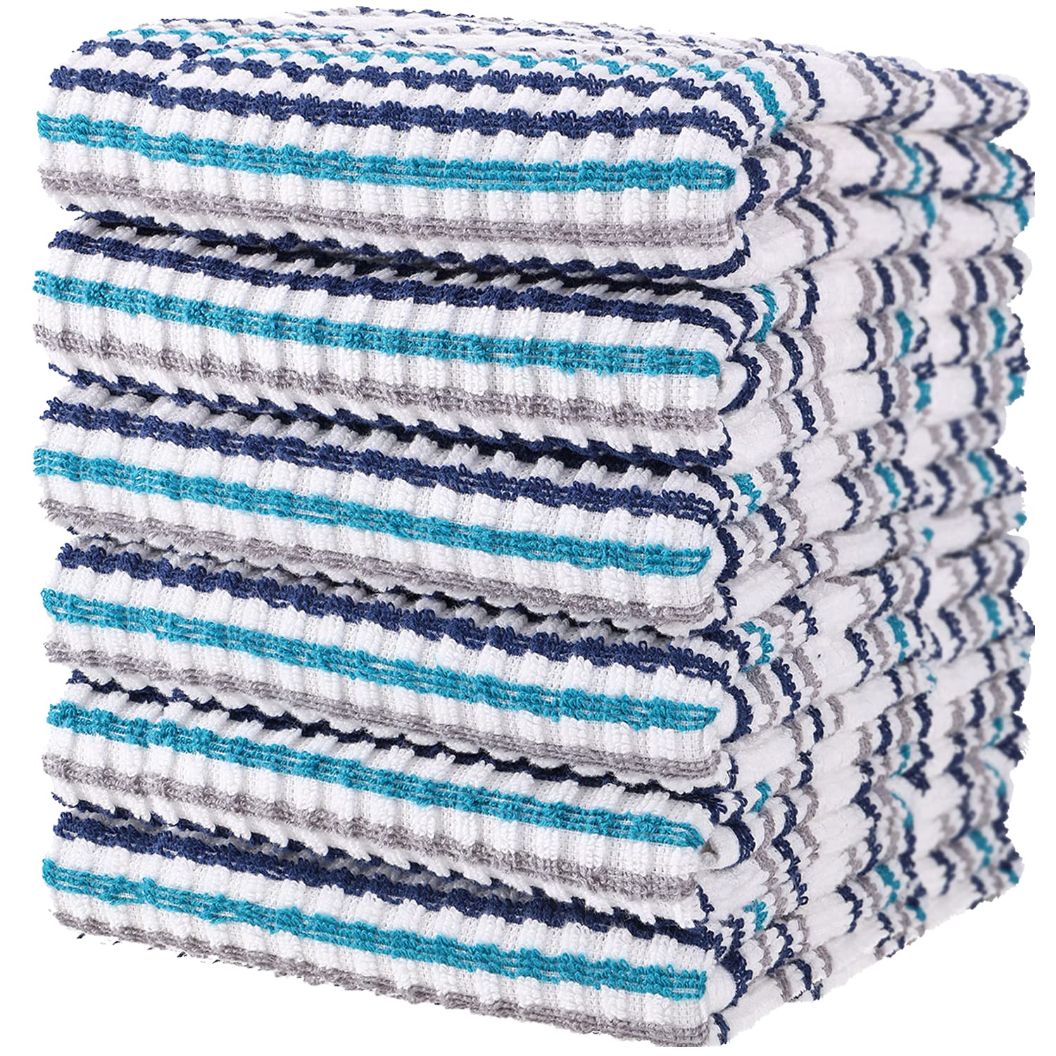 CRAFTSWORTH Kitchen Towels, 15 x 26 Inches, Pack of 6, 400 GSM, 100% Ring Spun Cotton, Stripe Navy Dish Towels Super Soft and Absorbent, Tea Towels and Bar Towels